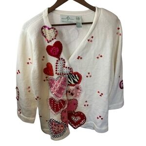 Design Options-Philip Jane Gordon Heart Whimsical Applique Sequin Sweater XL